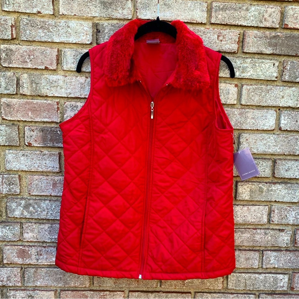 New With Tags Red Faux Fur Vest
